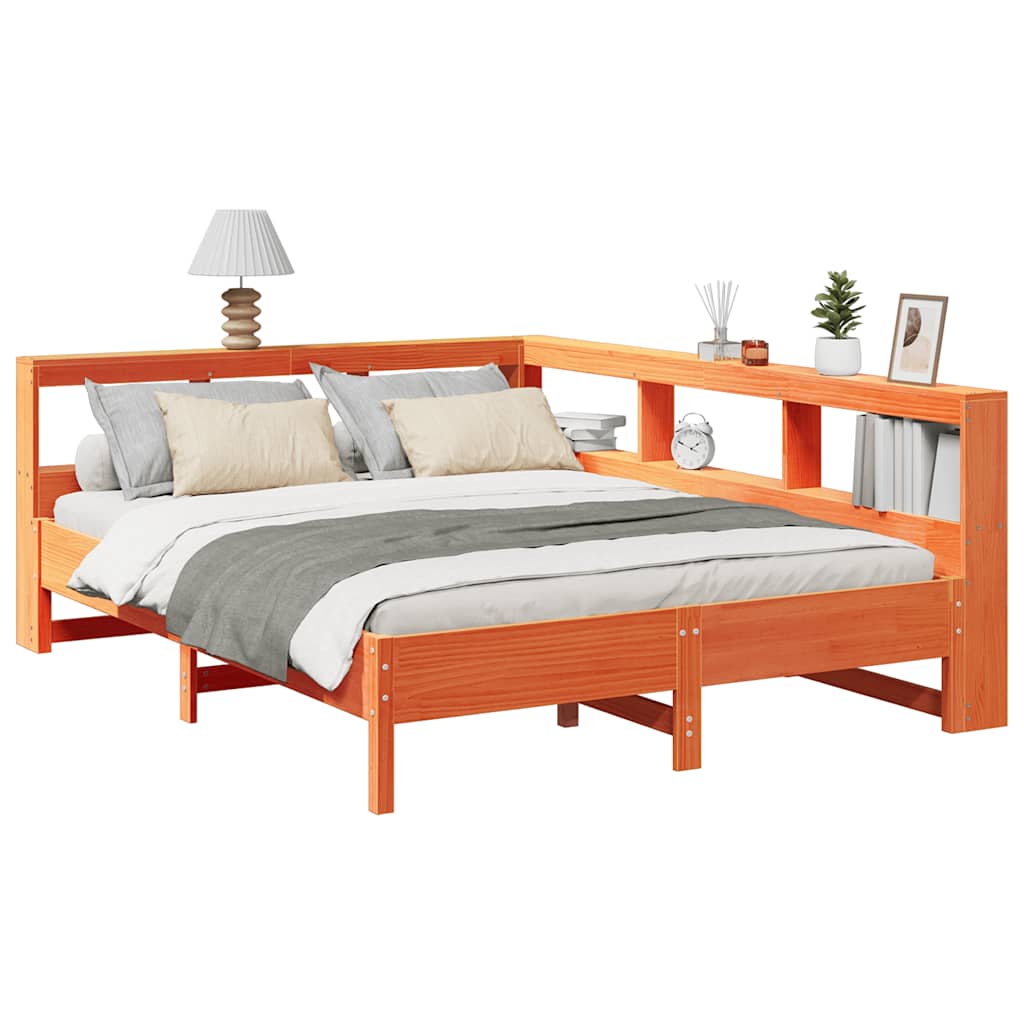 Lit bibliothèque sans matelas cire marron 160x200 cm pin massif - XIOS