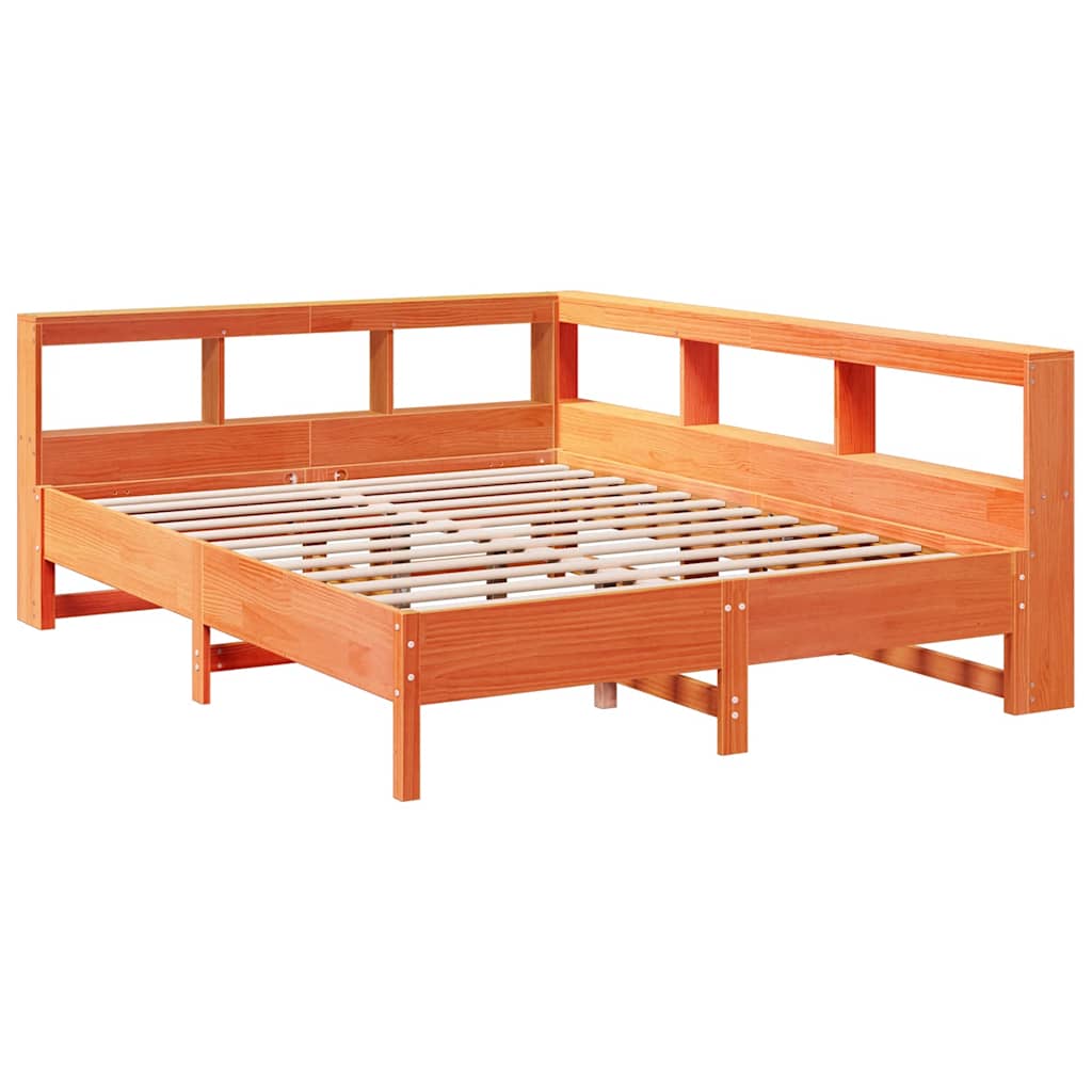 Lit bibliothèque sans matelas cire marron 160x200 cm pin massif - XIOS