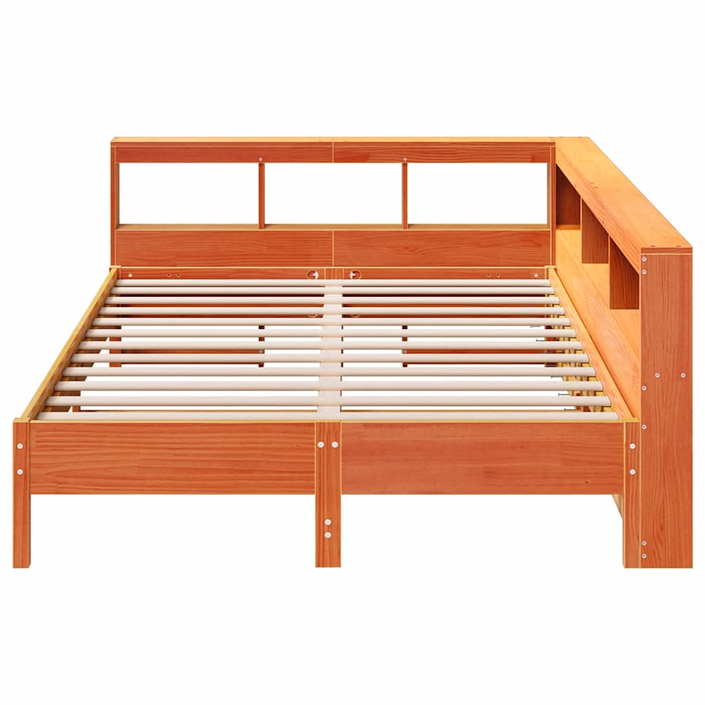 Lit bibliothèque sans matelas cire marron 160x200 cm pin massif - XIOS