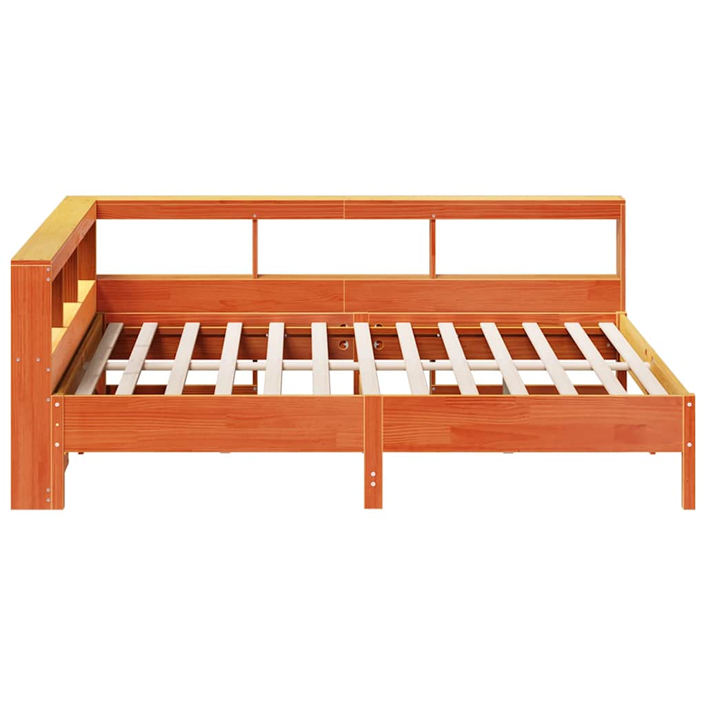 Lit bibliothèque sans matelas cire marron 160x200 cm pin massif - XIOS