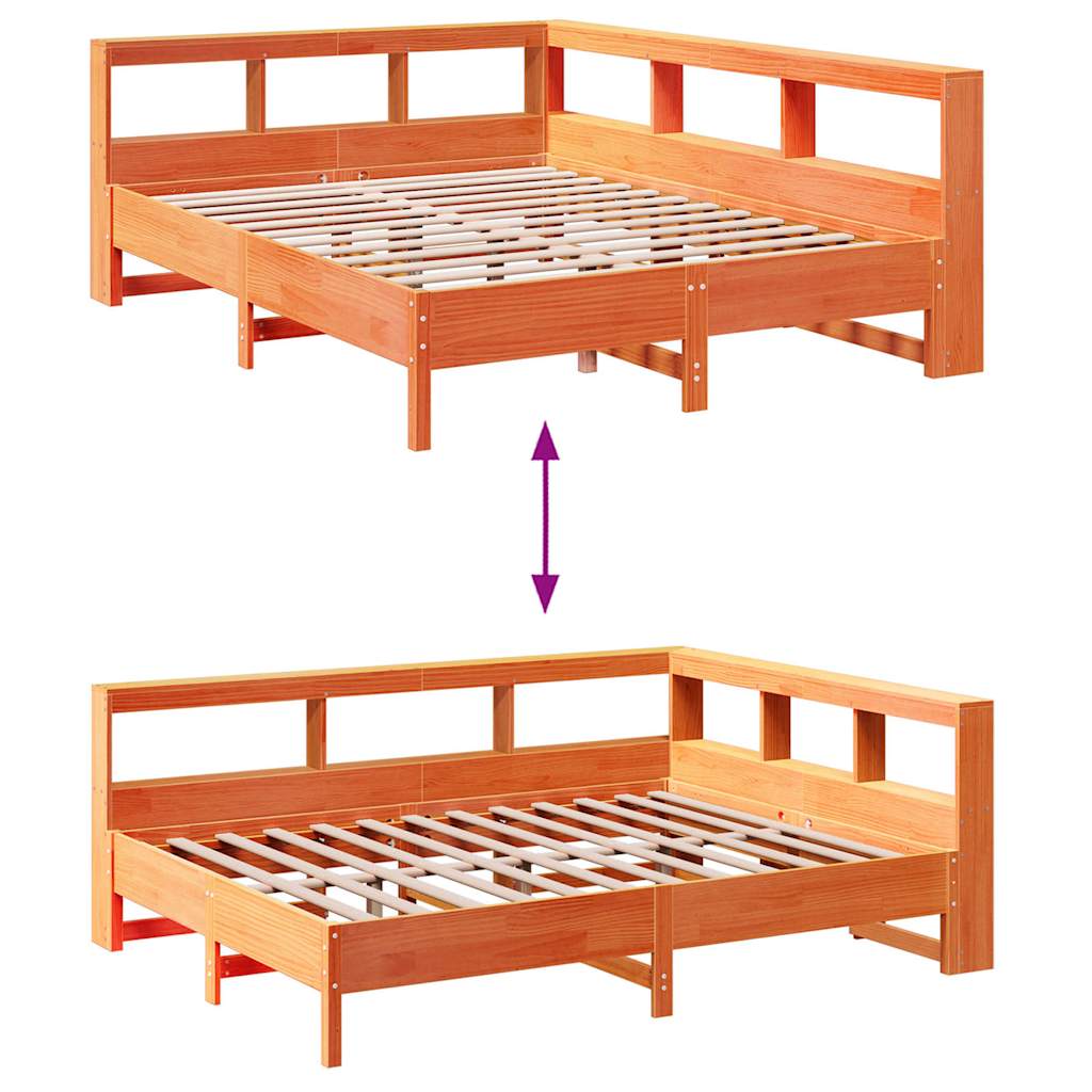 Lit bibliothèque sans matelas cire marron 160x200 cm pin massif - XIOS