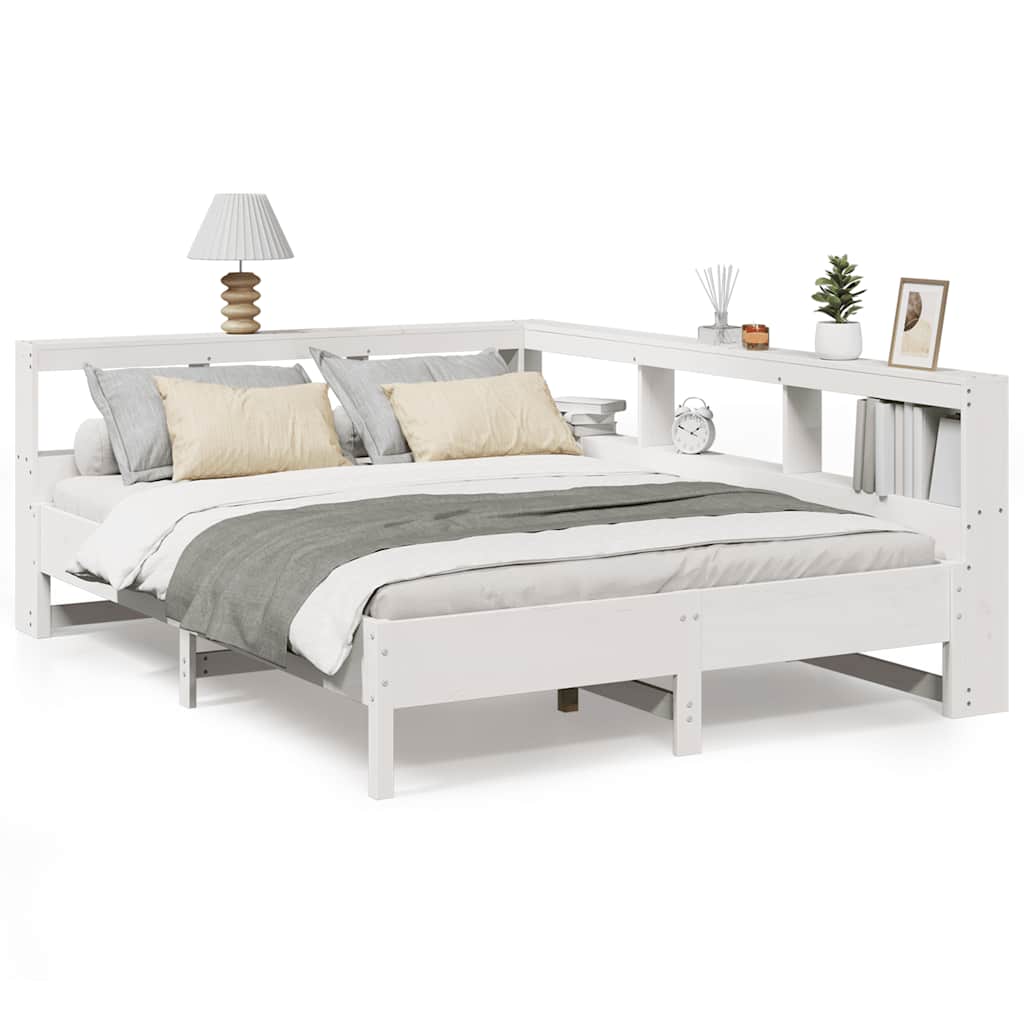 Lit bibliothèque sans matelas blanc 150x200 cm bois pin massif - XIOS