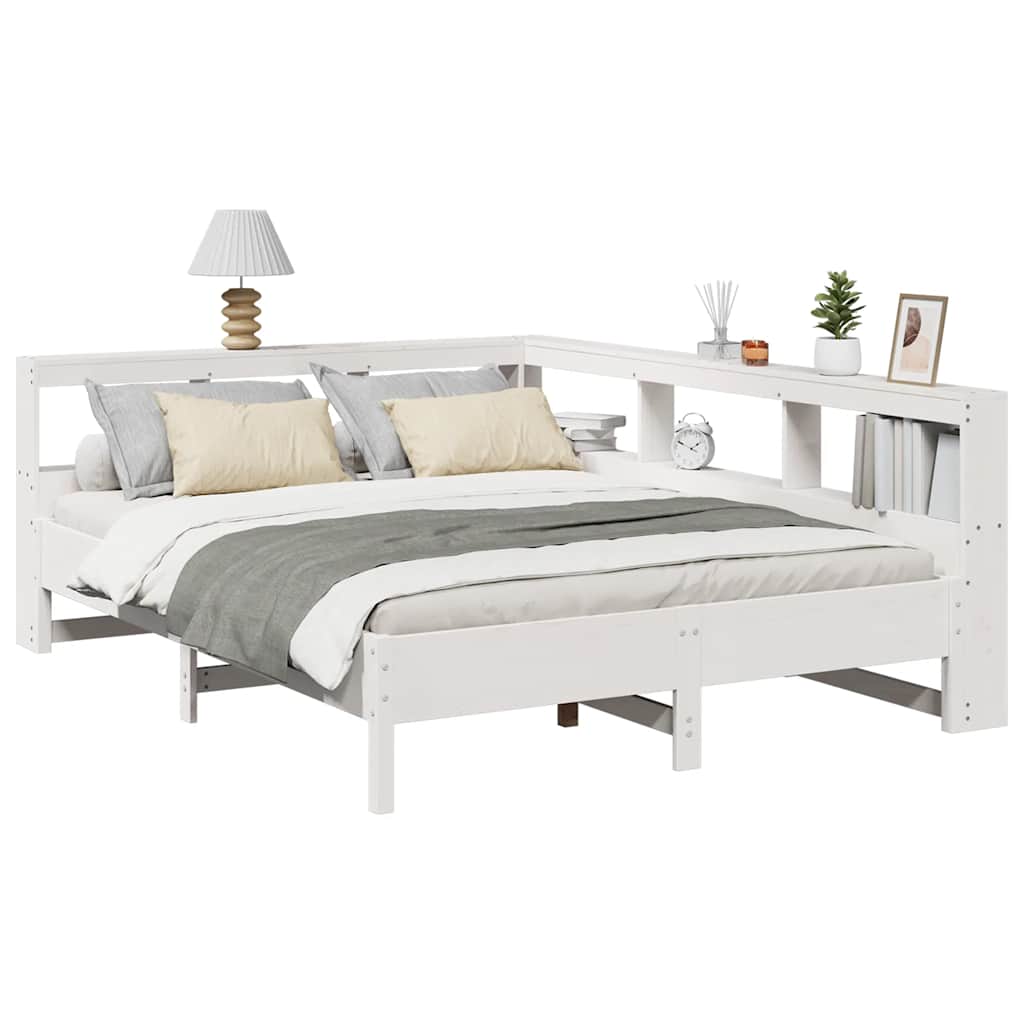 Lit bibliothèque sans matelas blanc 150x200 cm bois pin massif - XIOS