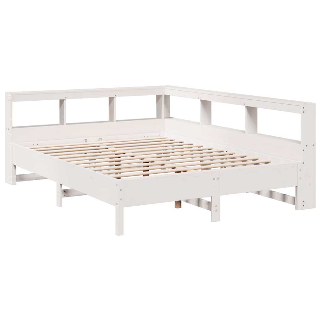 Lit bibliothèque sans matelas blanc 150x200 cm bois pin massif - XIOS