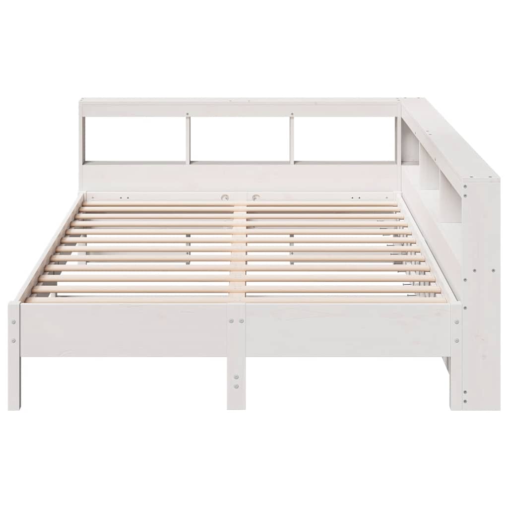 Lit bibliothèque sans matelas blanc 150x200 cm bois pin massif - XIOS