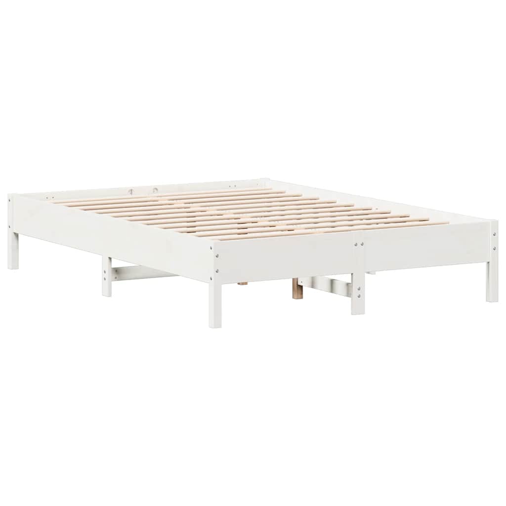 Lit bibliothèque sans matelas blanc 150x200 cm bois pin massif - XIOS