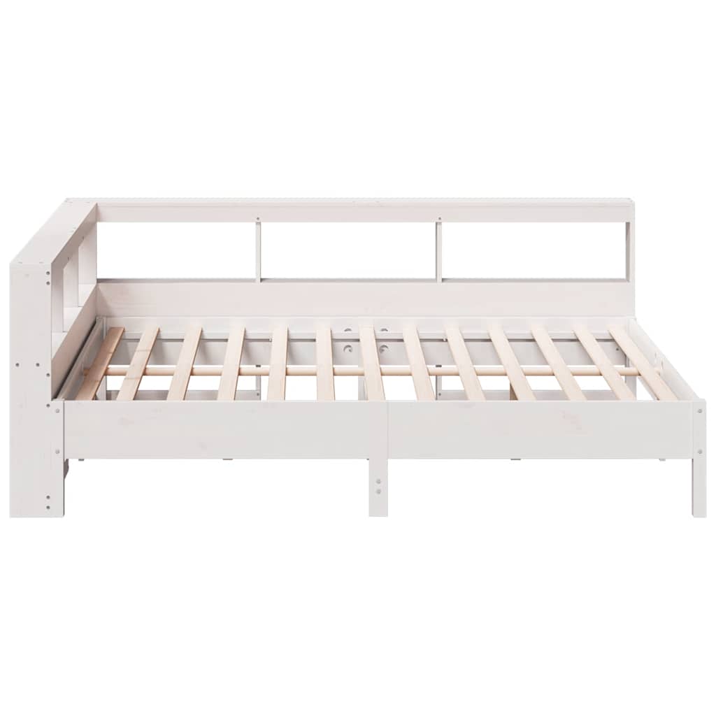 Lit bibliothèque sans matelas blanc 150x200 cm bois pin massif - XIOS