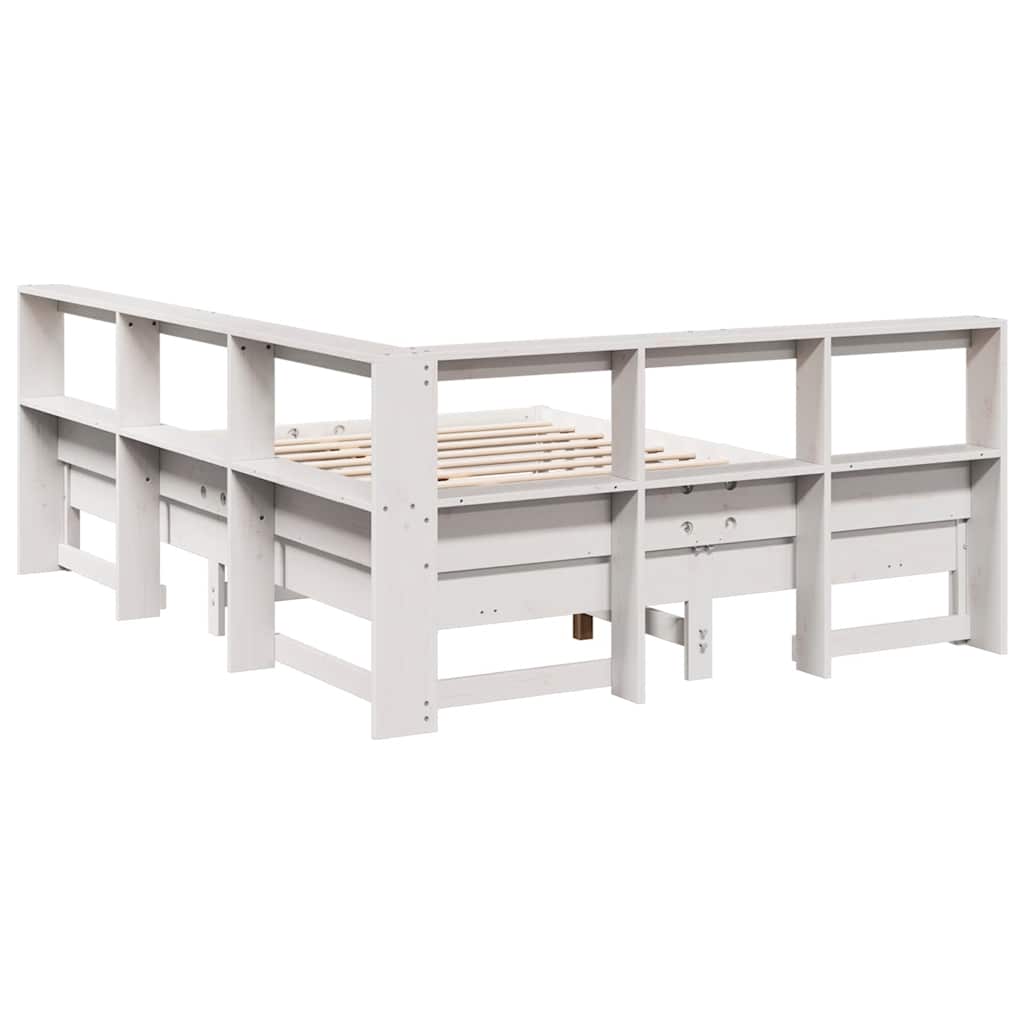 Lit bibliothèque sans matelas blanc 150x200 cm bois pin massif - XIOS
