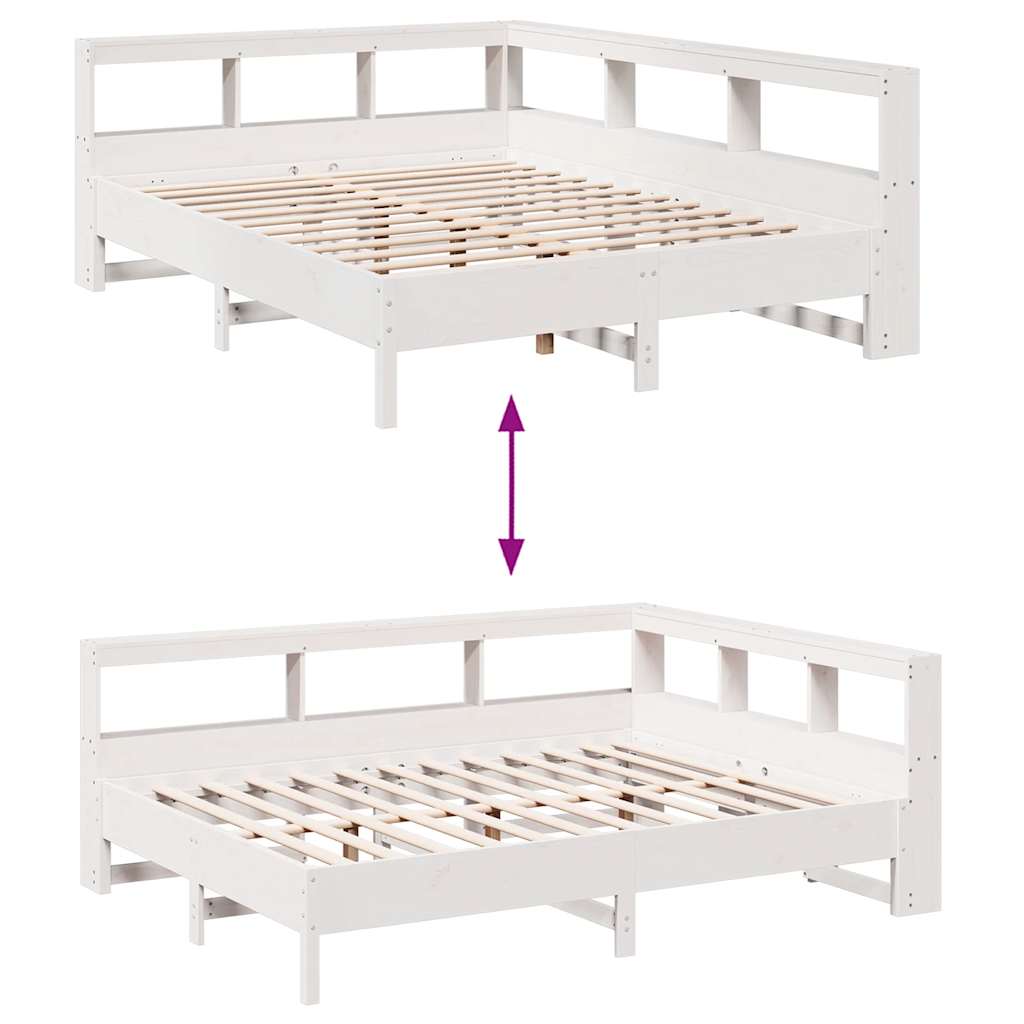 Lit bibliothèque sans matelas blanc 150x200 cm bois pin massif - XIOS