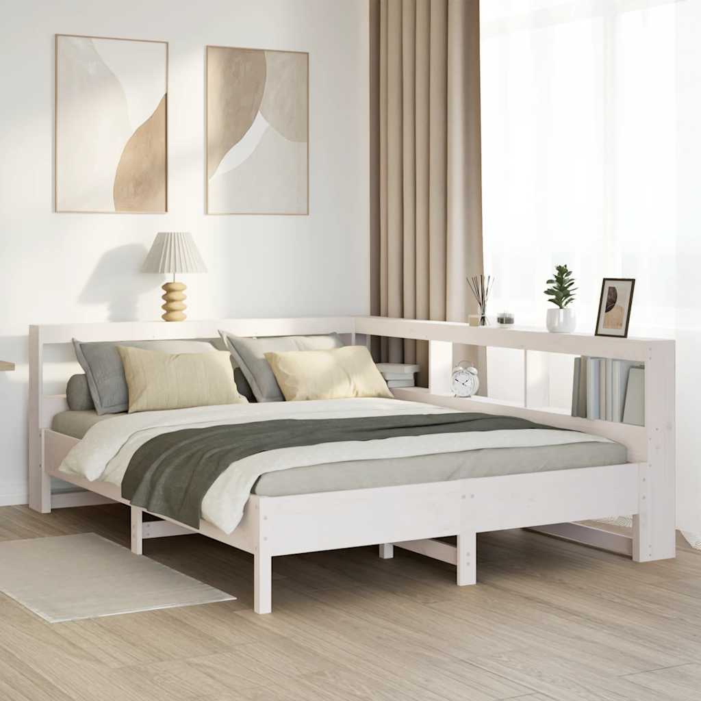 Lit bibliothèque sans matelas blanc 150x200 cm bois pin massif - XIOS