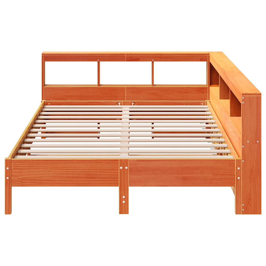 Lit bibliothèque sans matelas cire marron 150x200 cm pin massif - XIOS