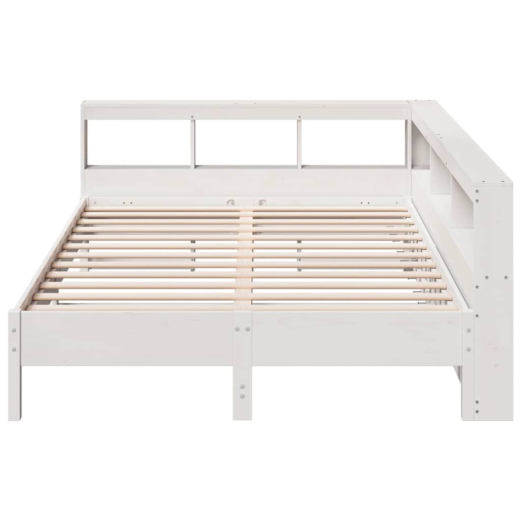 Lit bibliothèque sans matelas blanc 140x200 cm bois pin massif - XIOS