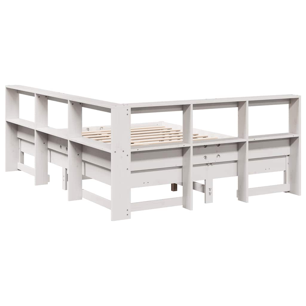 Lit bibliothèque sans matelas blanc 140x200 cm bois pin massif - XIOS