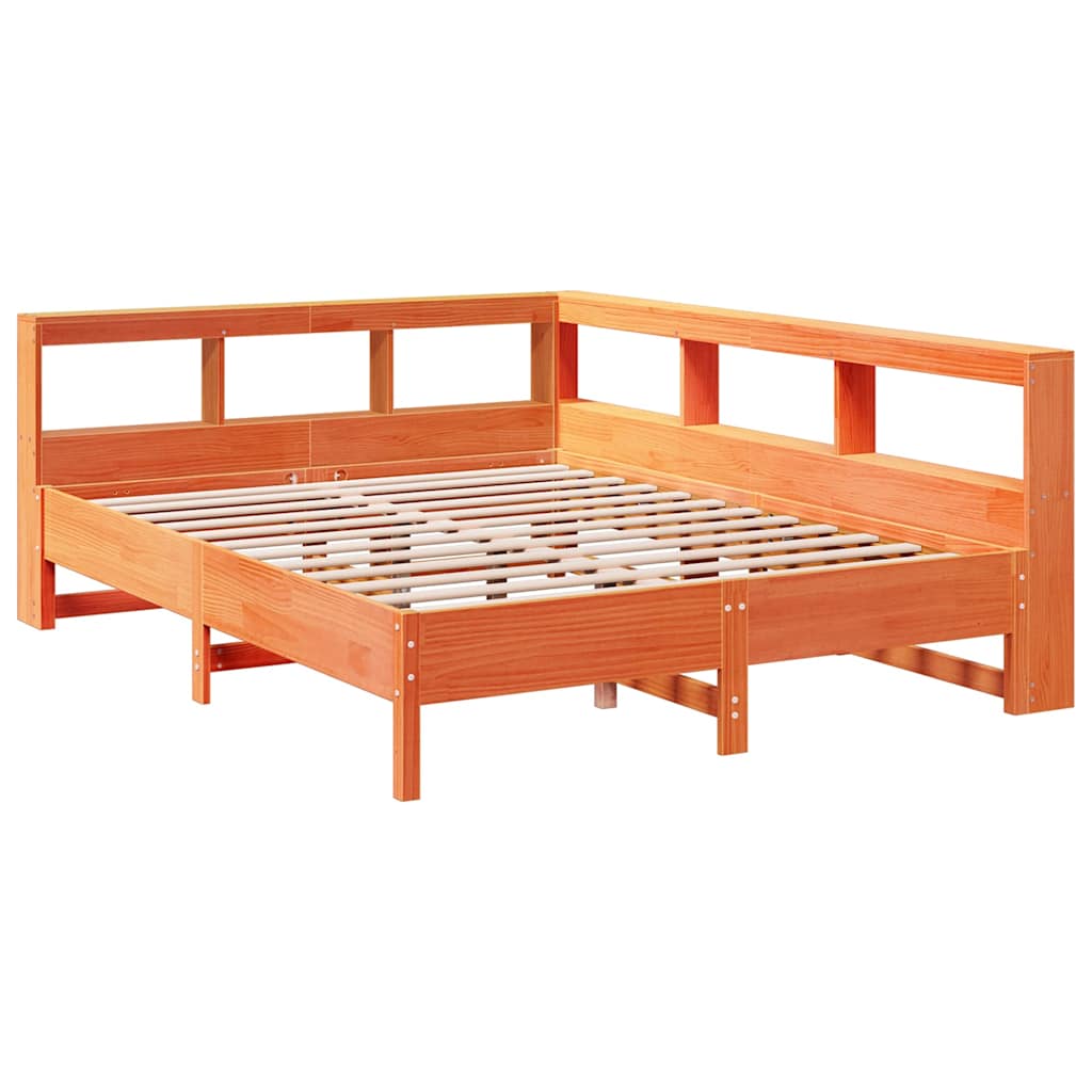 Lit bibliothèque sans matelas cire marron 140x200 cm pin massif - XIOS
