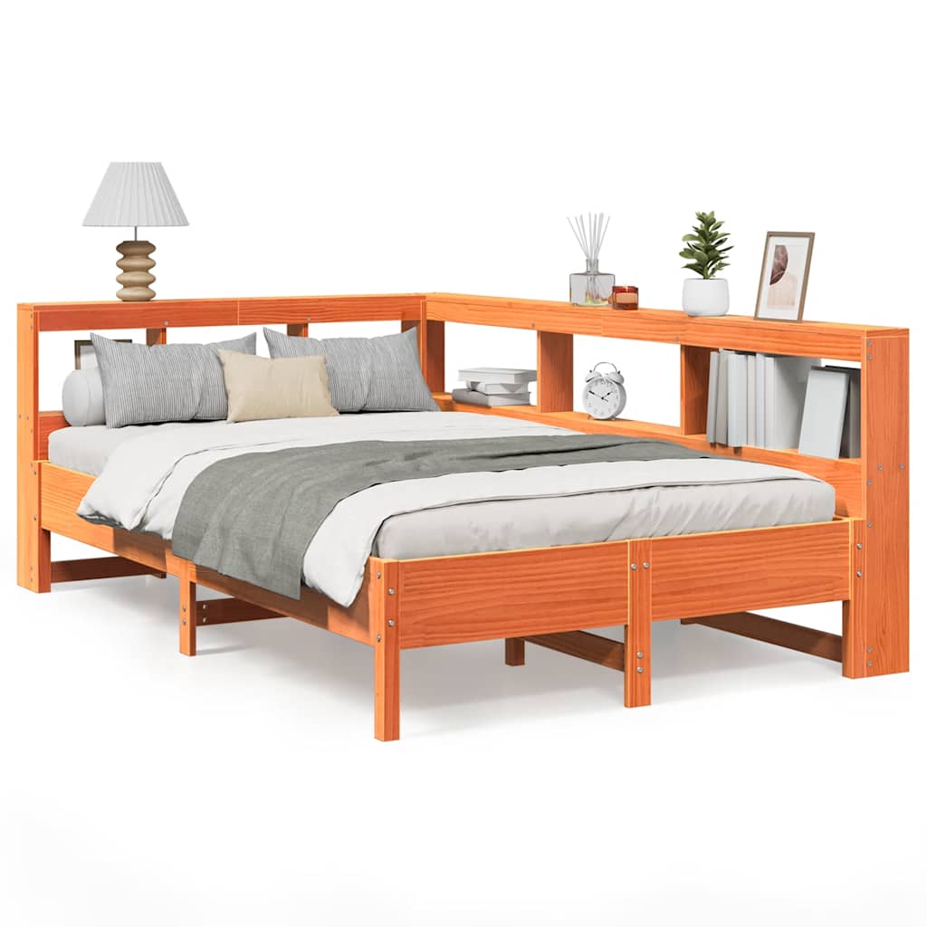 Lit bibliothèque sans matelas cire marron 120x200 cm pin massif - XIOS