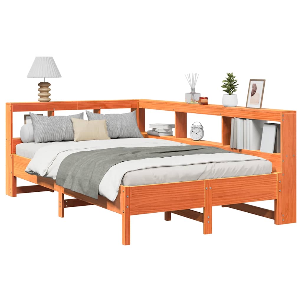 Lit bibliothèque sans matelas cire marron 120x200 cm pin massif - XIOS