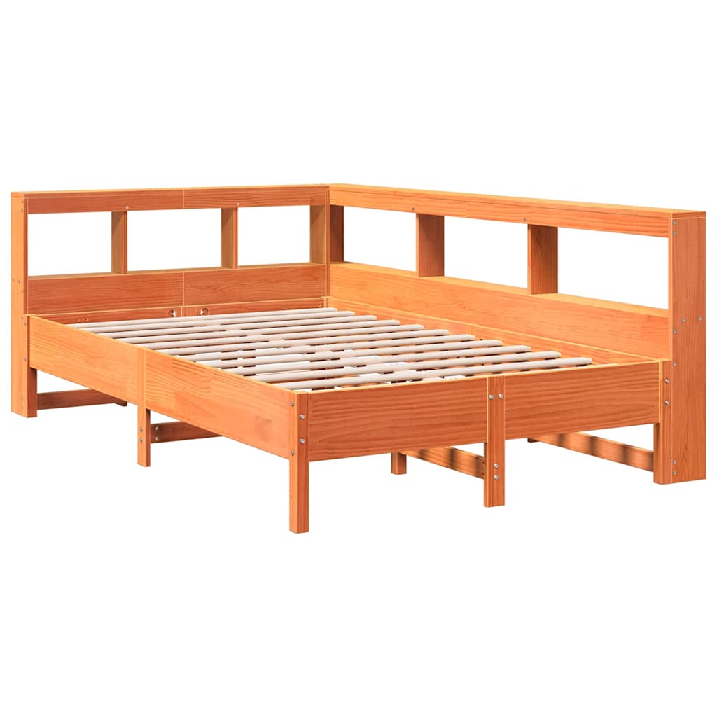 Lit bibliothèque sans matelas cire marron 120x200 cm pin massif - XIOS