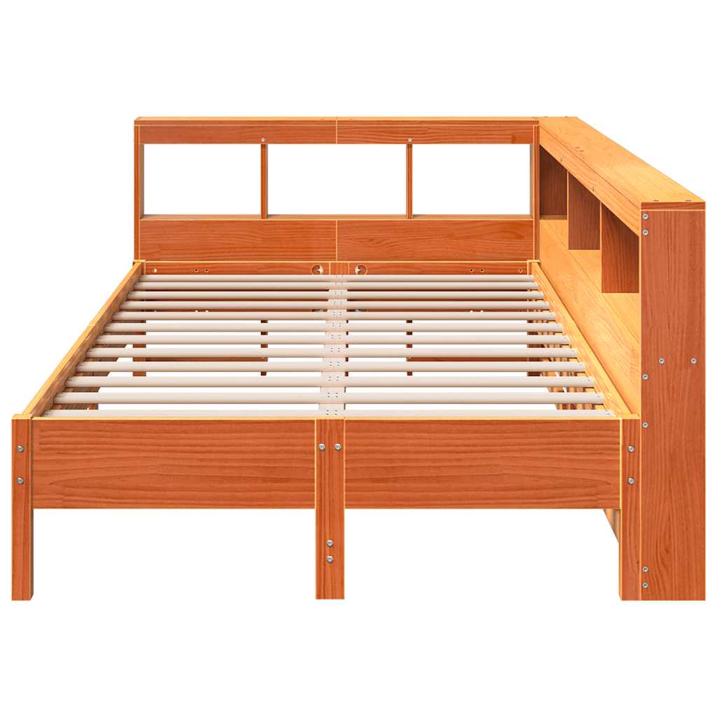 Lit bibliothèque sans matelas cire marron 120x200 cm pin massif - XIOS
