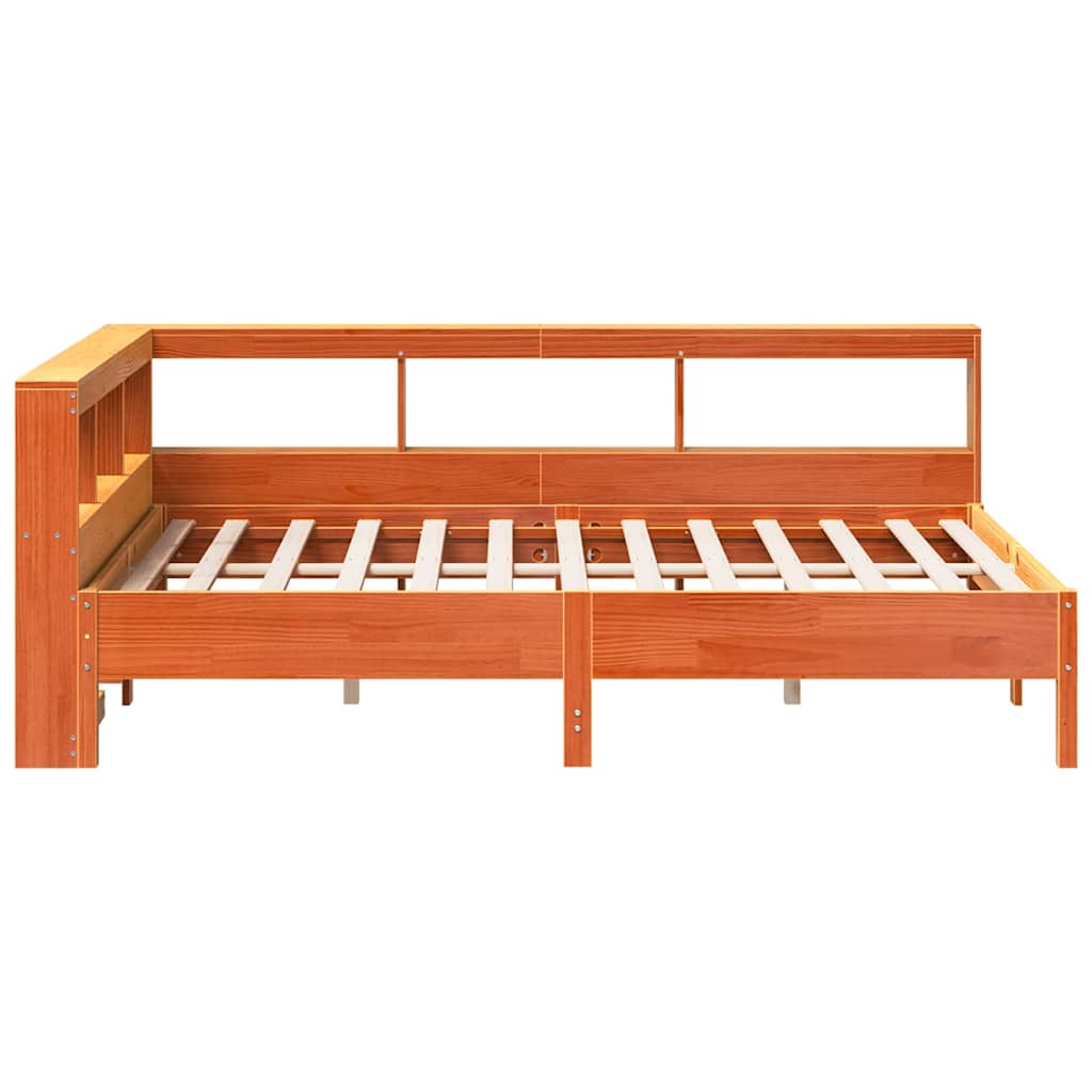 Lit bibliothèque sans matelas cire marron 120x200 cm pin massif - XIOS