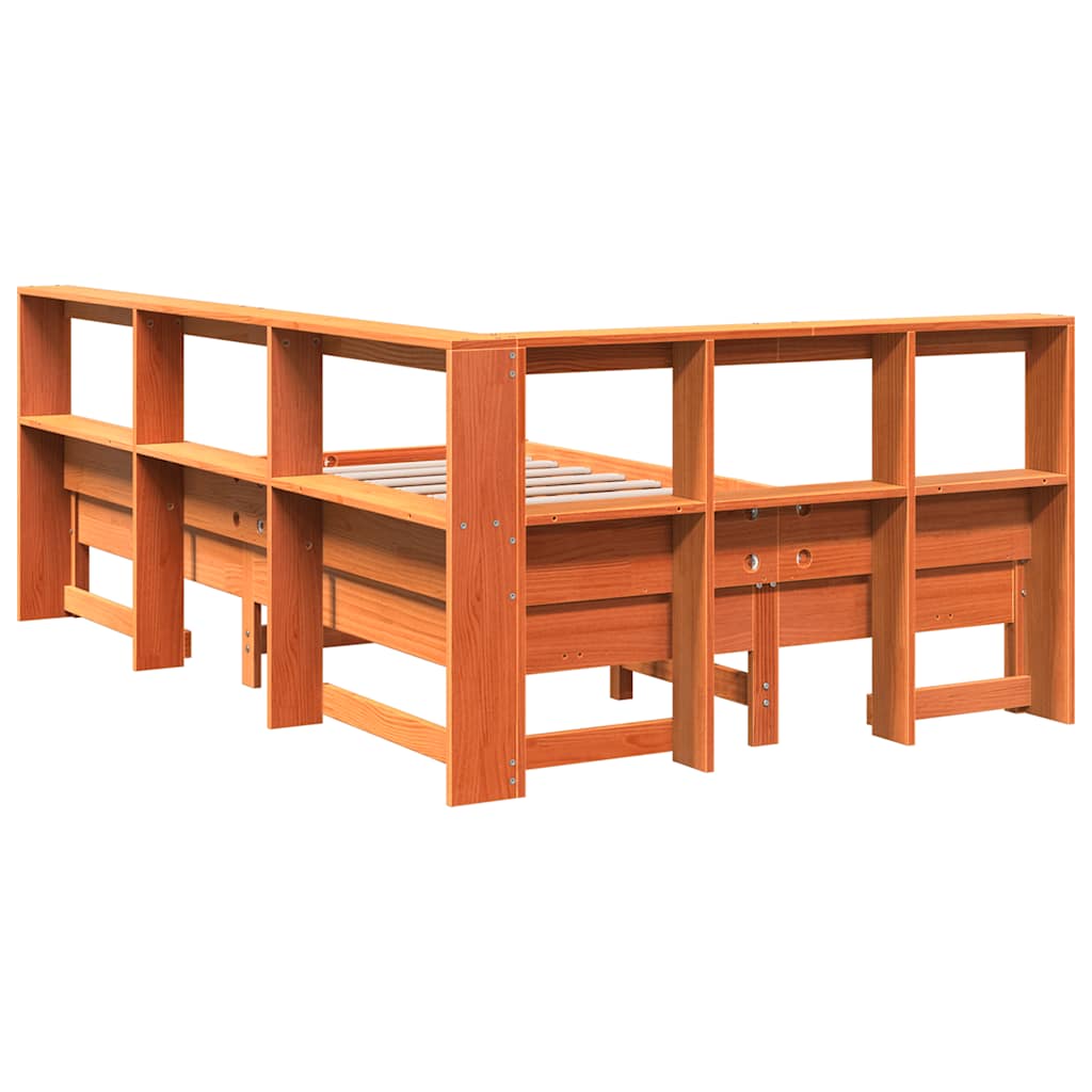 Lit bibliothèque sans matelas cire marron 120x200 cm pin massif - XIOS