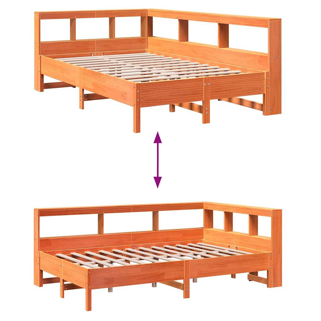 Lit bibliothèque sans matelas cire marron 120x200 cm pin massif - XIOS