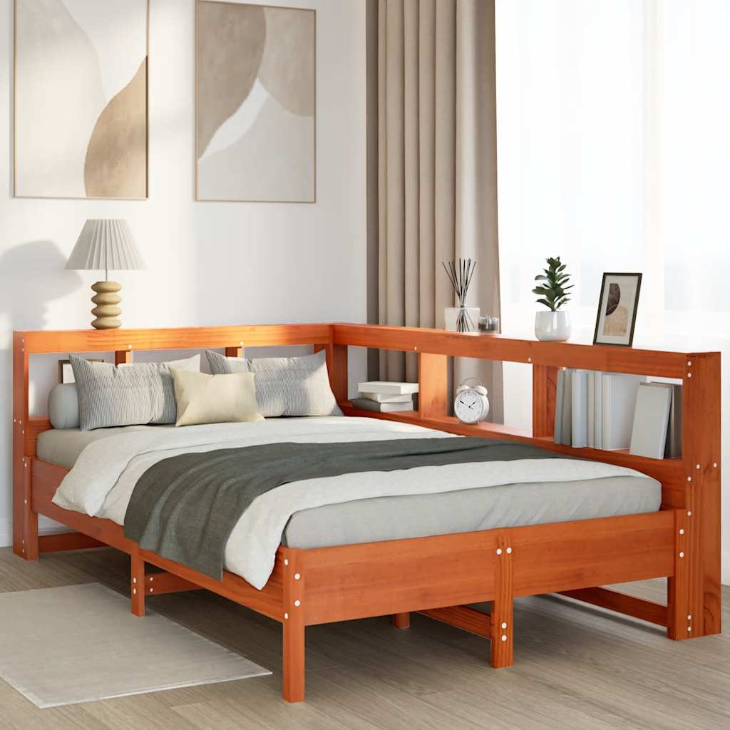 Lit bibliothèque sans matelas cire marron 120x200 cm pin massif - XIOS