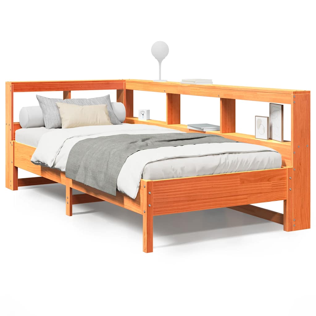 Lit bibliothèque sans matelas cire marron 100x200 cm pin massif - XIOS