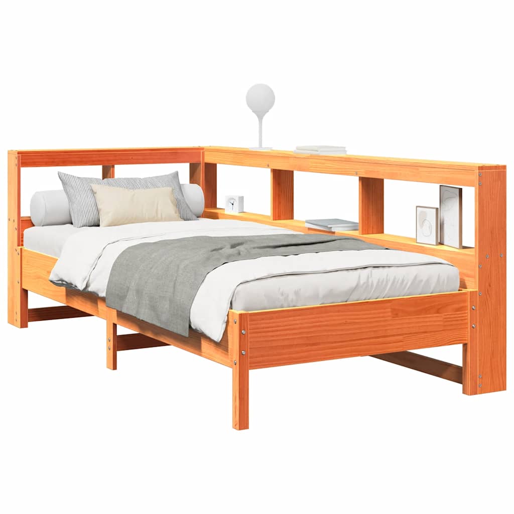 Lit bibliothèque sans matelas cire marron 100x200 cm pin massif - XIOS