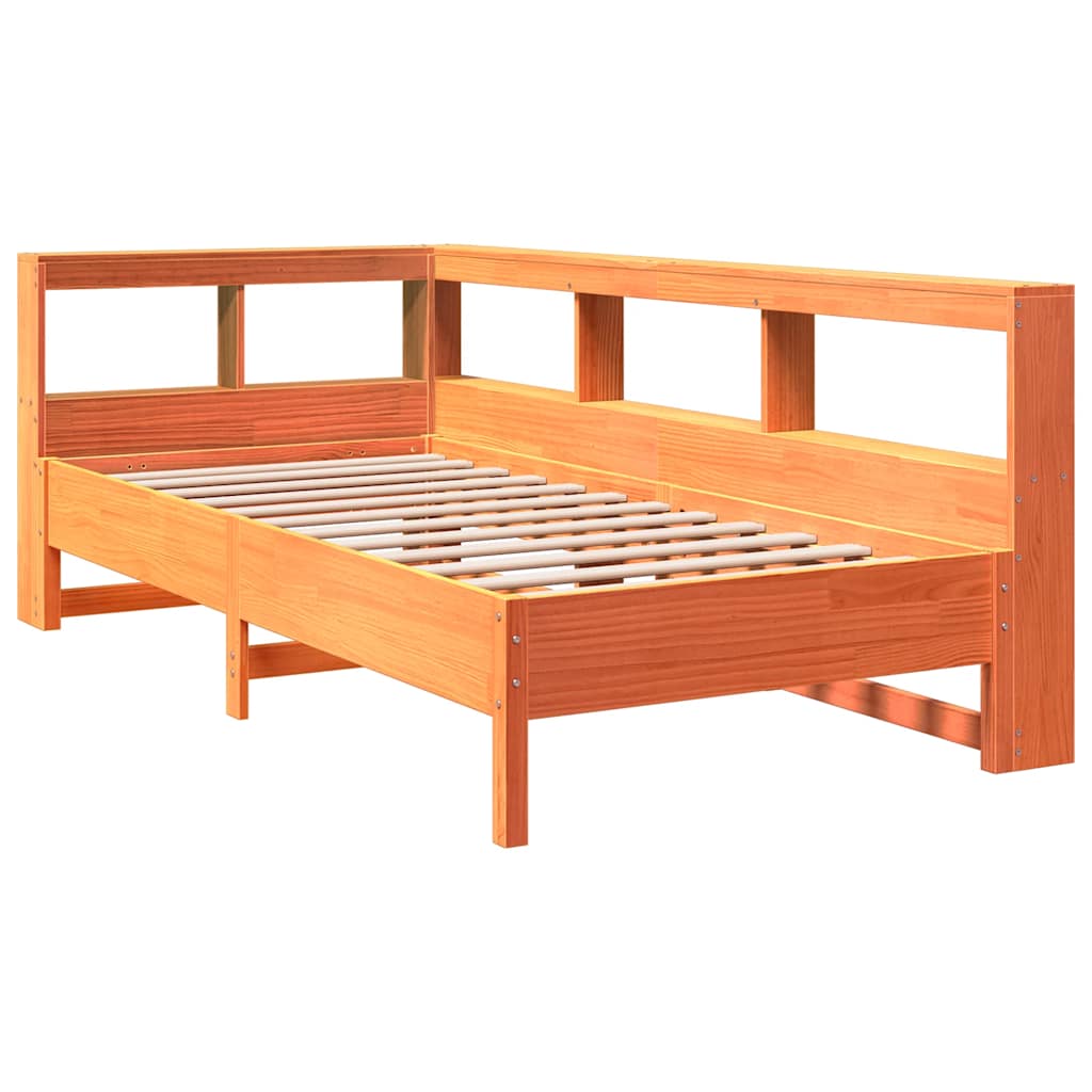 Lit bibliothèque sans matelas cire marron 100x200 cm pin massif - XIOS