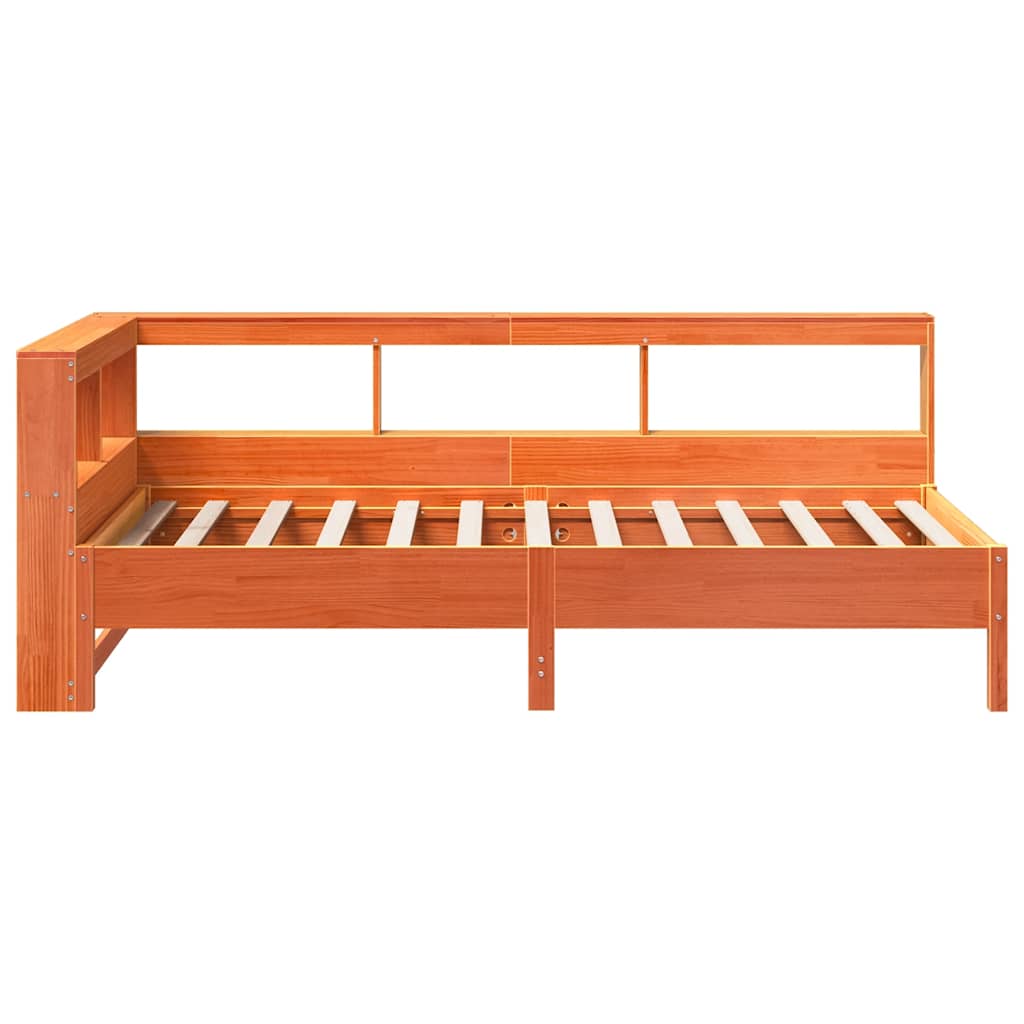 Lit bibliothèque sans matelas cire marron 100x200 cm pin massif - XIOS