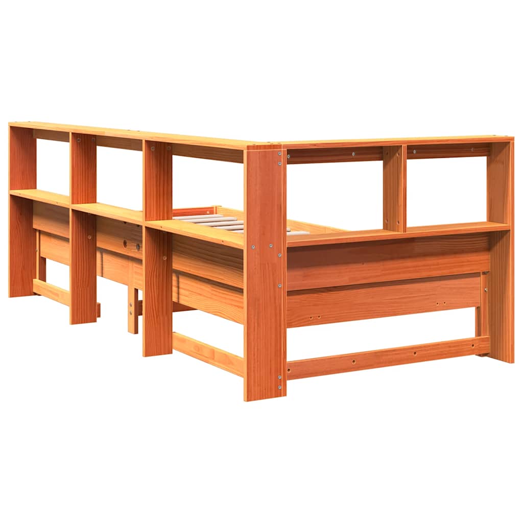 Lit bibliothèque sans matelas cire marron 100x200 cm pin massif - XIOS