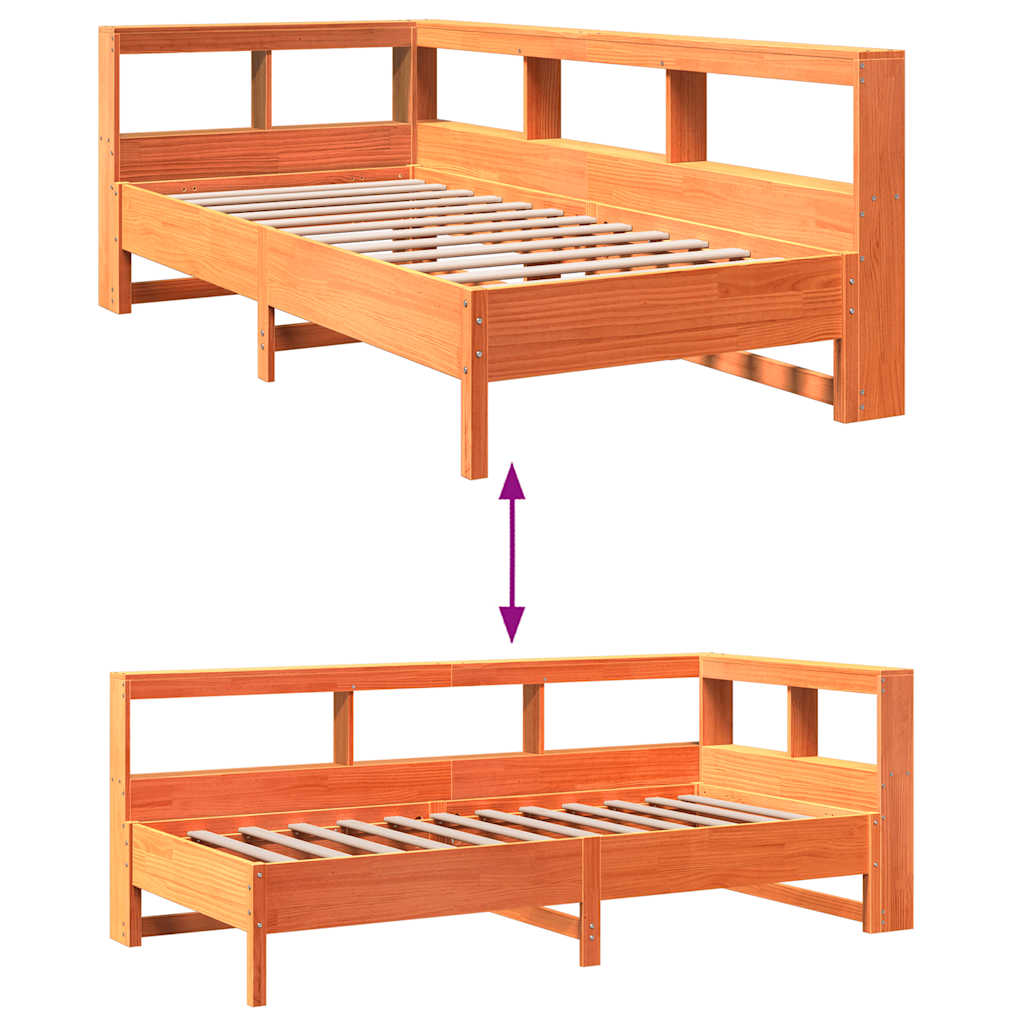 Lit bibliothèque sans matelas cire marron 100x200 cm pin massif - XIOS