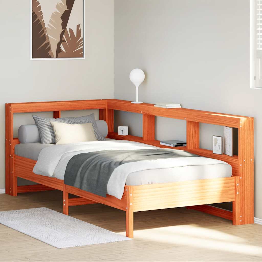 Lit bibliothèque sans matelas cire marron 100x200 cm pin massif - XIOS