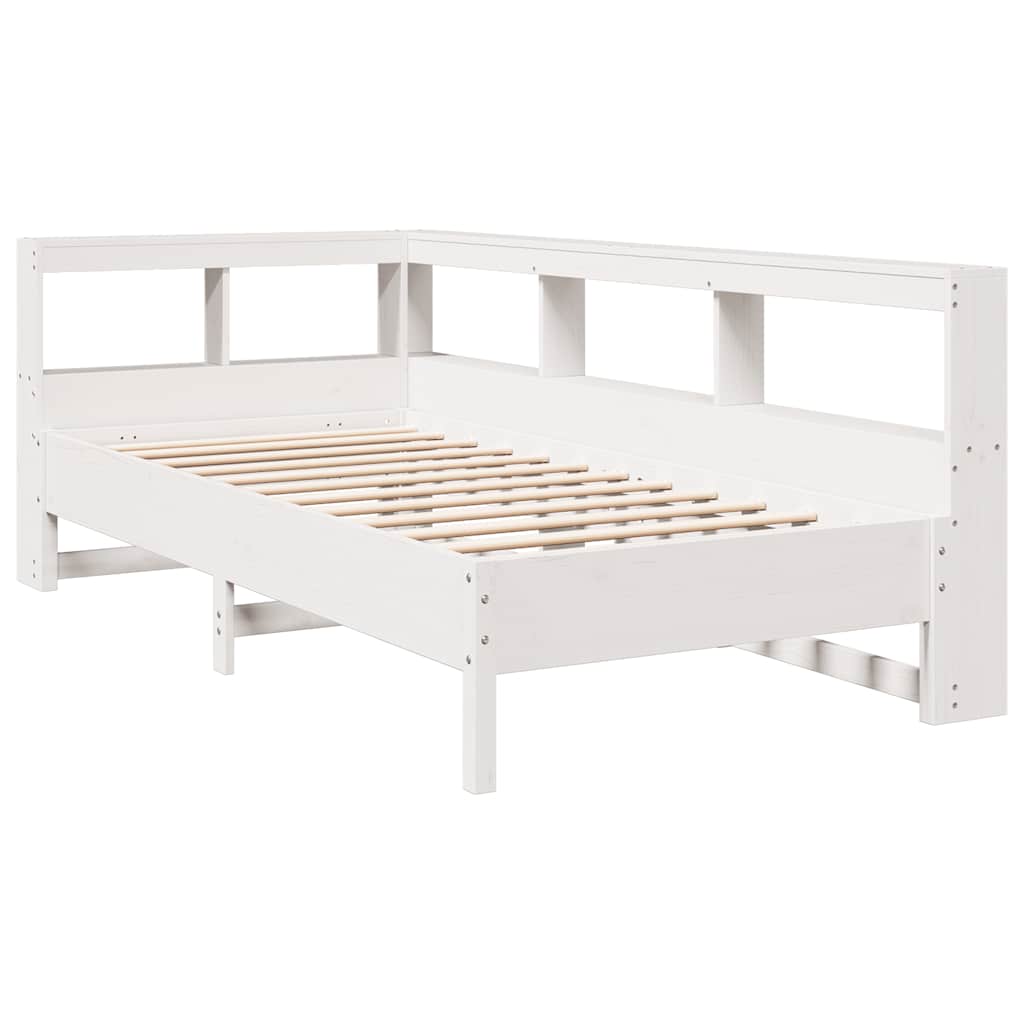 Lit bibliothèque sans matelas blanc 90x200cm bois de pin massif - XIOS