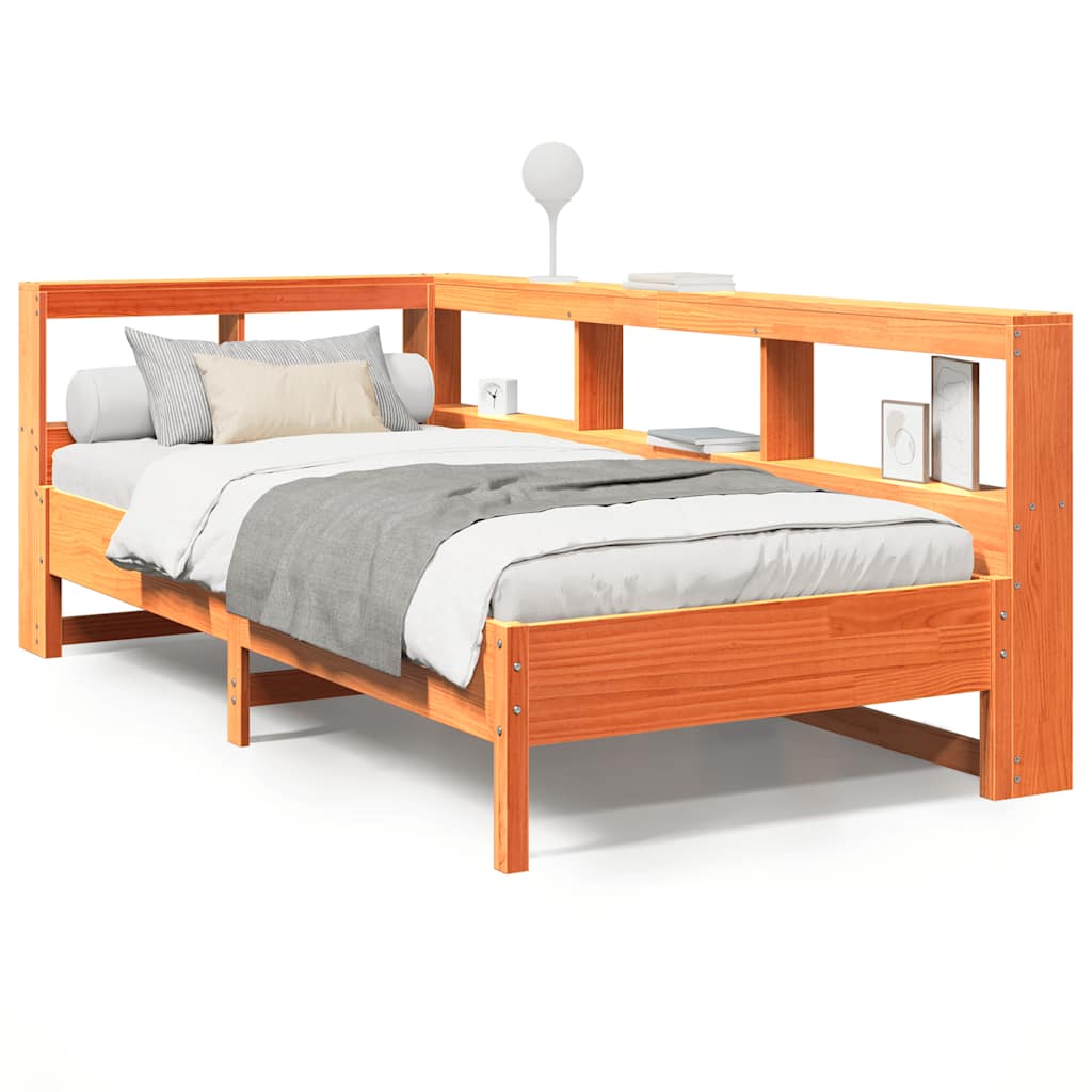 Lit bibliothèque sans matelas cire marron 90x200 cm pin massif - XIOS