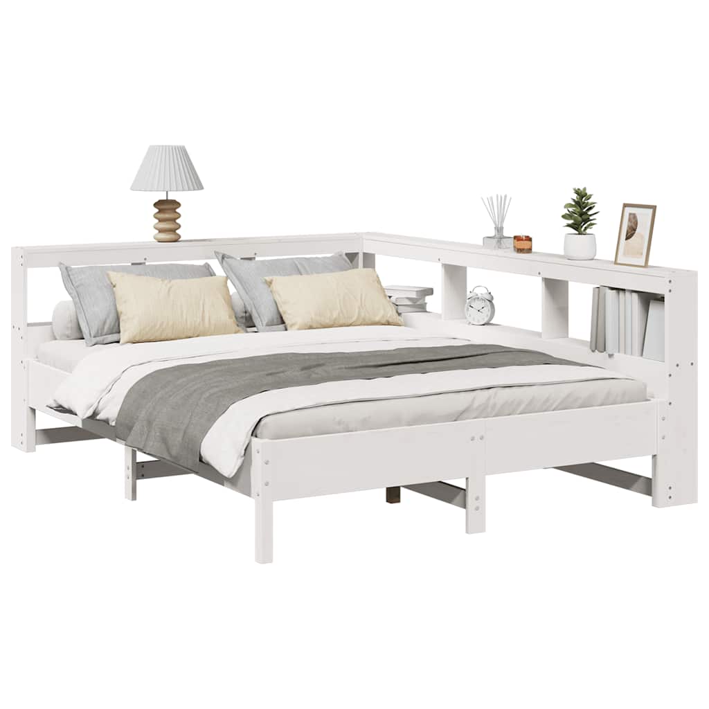 Lit bibliothèque sans matelas blanc 140x190 cm bois pin massif - XIOS
