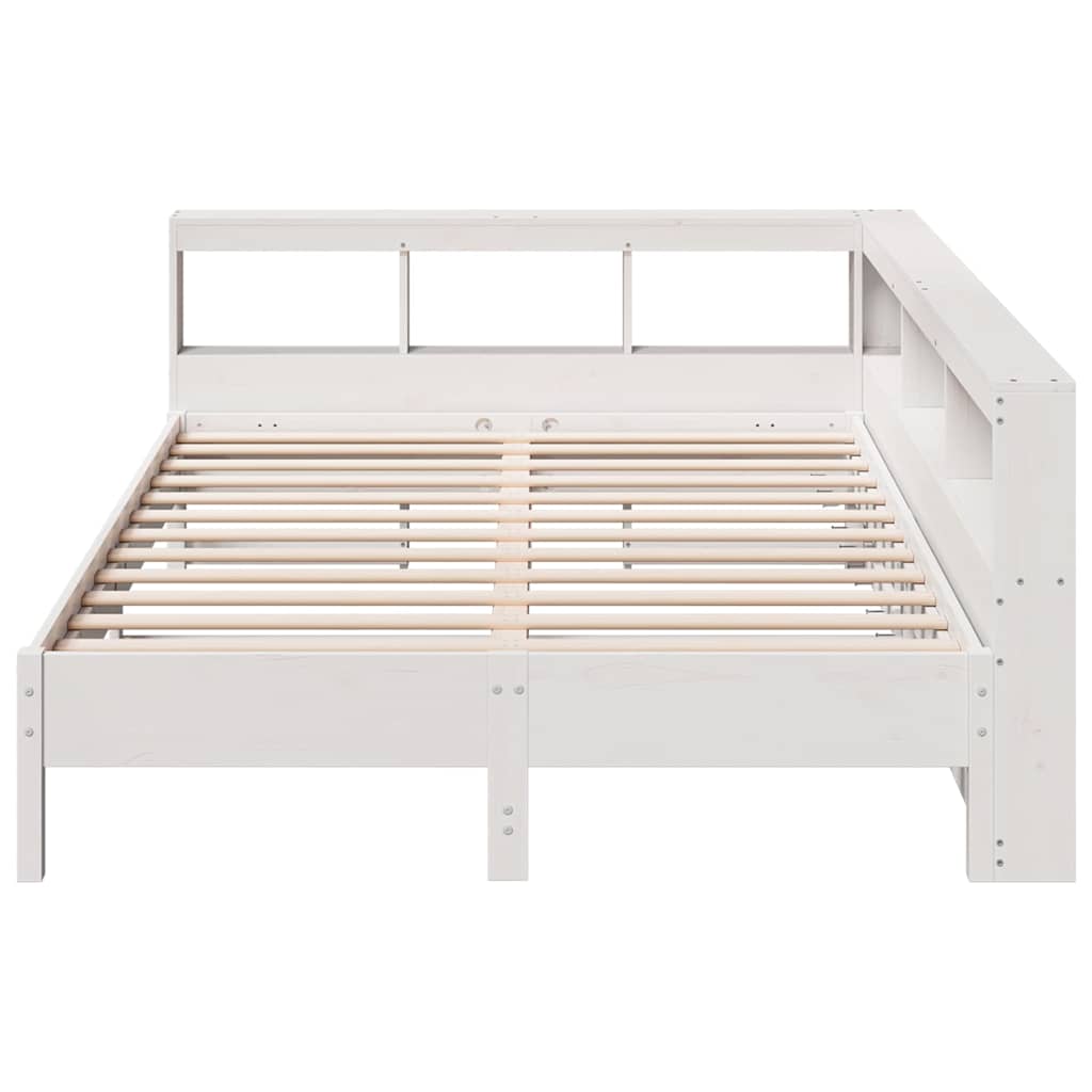 Lit bibliothèque sans matelas blanc 140x190 cm bois pin massif - XIOS
