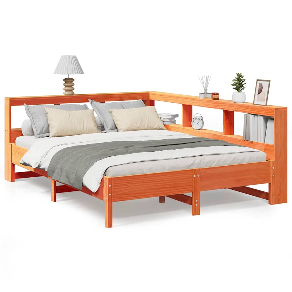 Lit bibliothèque sans matelas cire marron 140x190 cm pin massif - XIOS