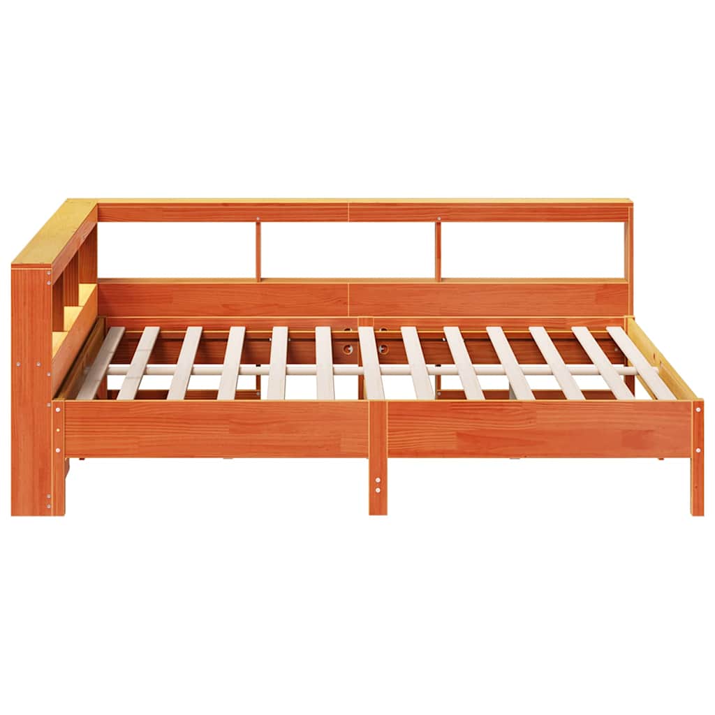 Lit bibliothèque sans matelas cire marron 140x190 cm pin massif - XIOS