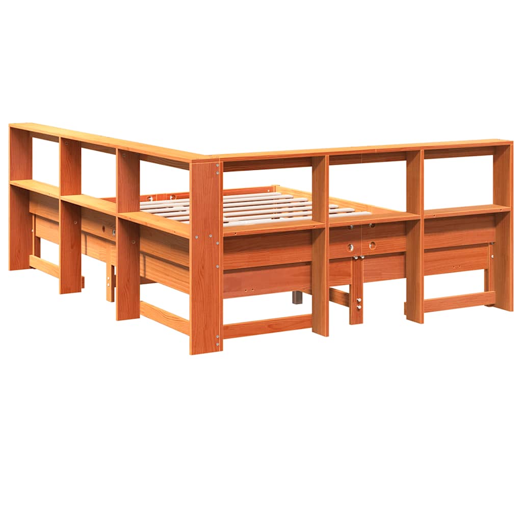 Lit bibliothèque sans matelas cire marron 140x190 cm pin massif - XIOS
