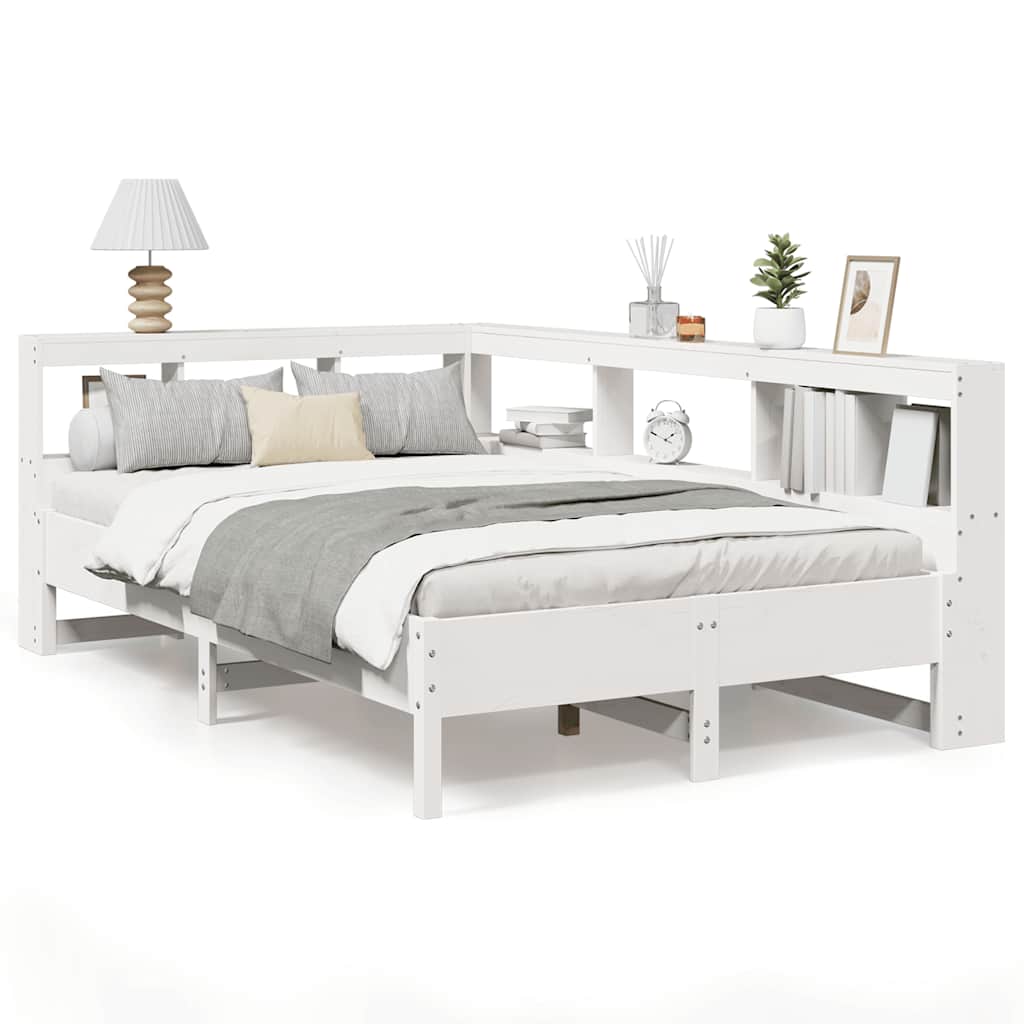 Lit bibliothèque sans matelas blanc 120x190 cm bois pin massif - XIOS