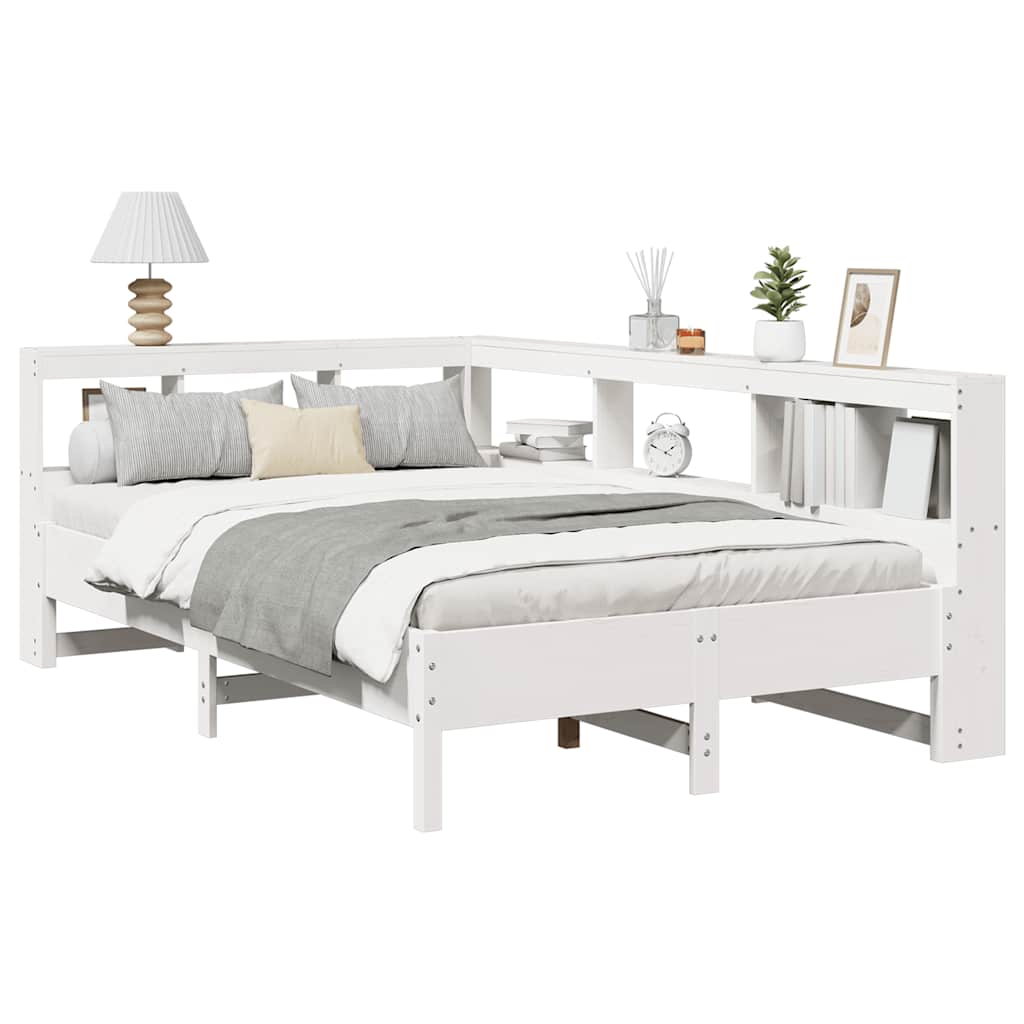 Lit bibliothèque sans matelas blanc 120x190 cm bois pin massif - XIOS