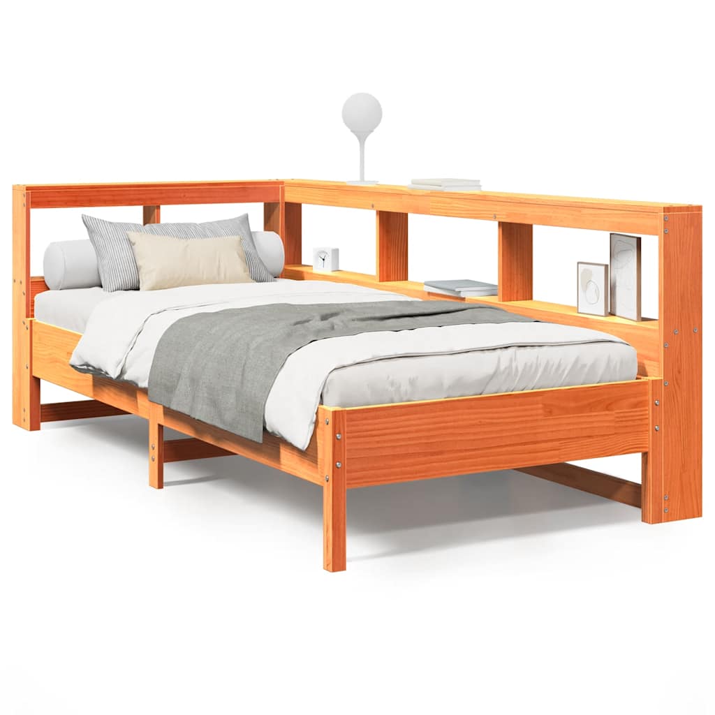 Lit bibliothèque sans matelas cire marron 90x190 cm pin massif - XIOS