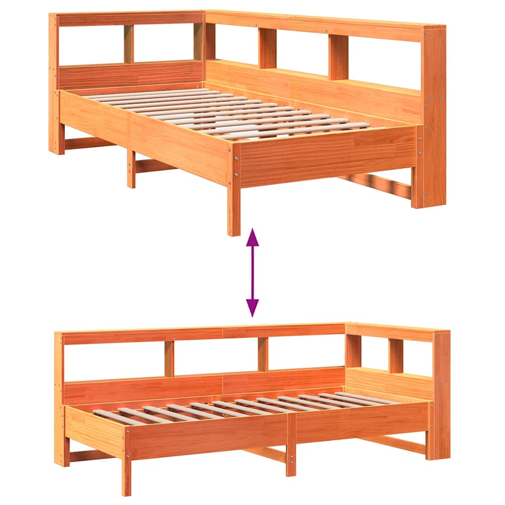 Lit bibliothèque sans matelas cire marron 90x190 cm pin massif - XIOS
