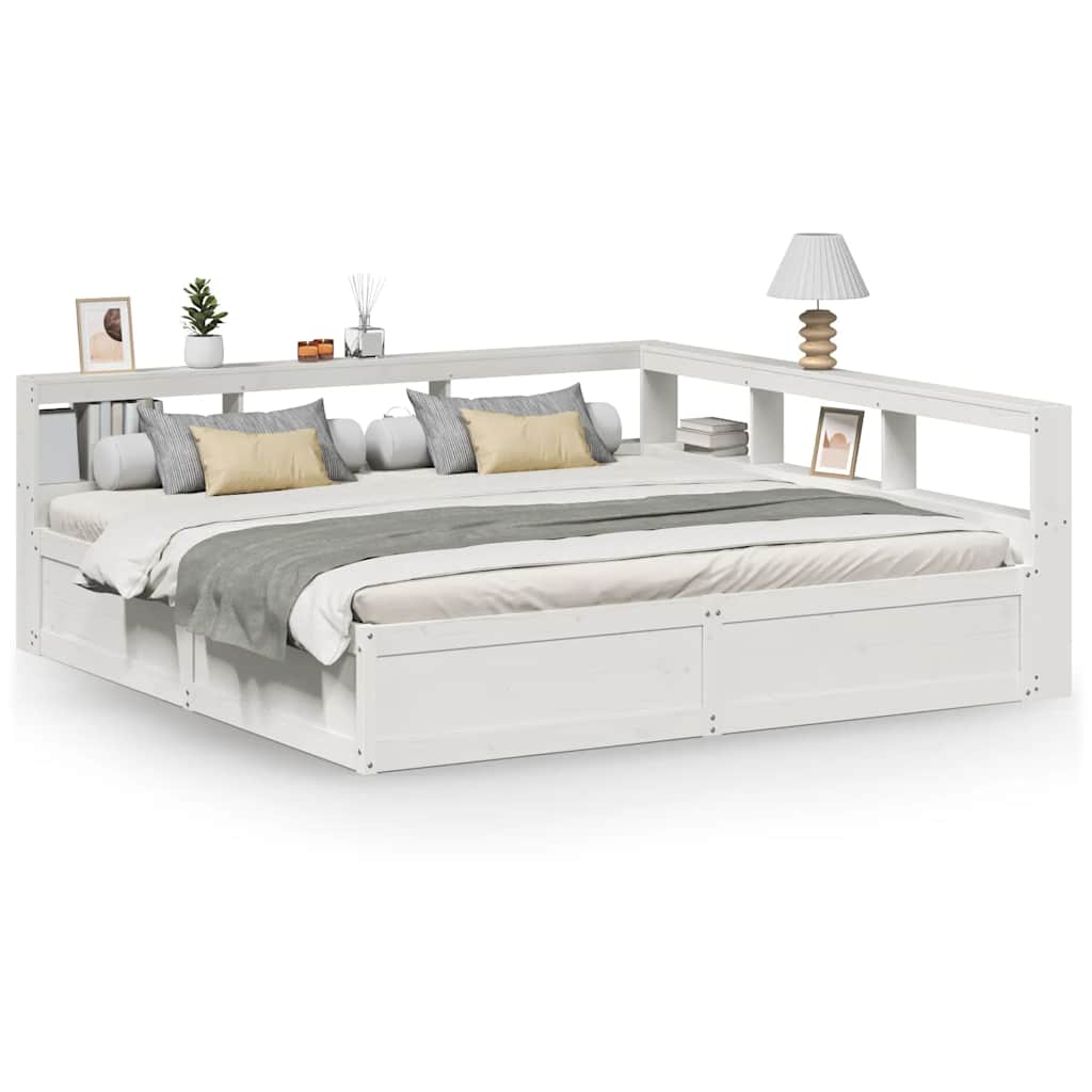 Lit bibliothèque sans matelas blanc 200x200 cm bois pin massif - XIOS