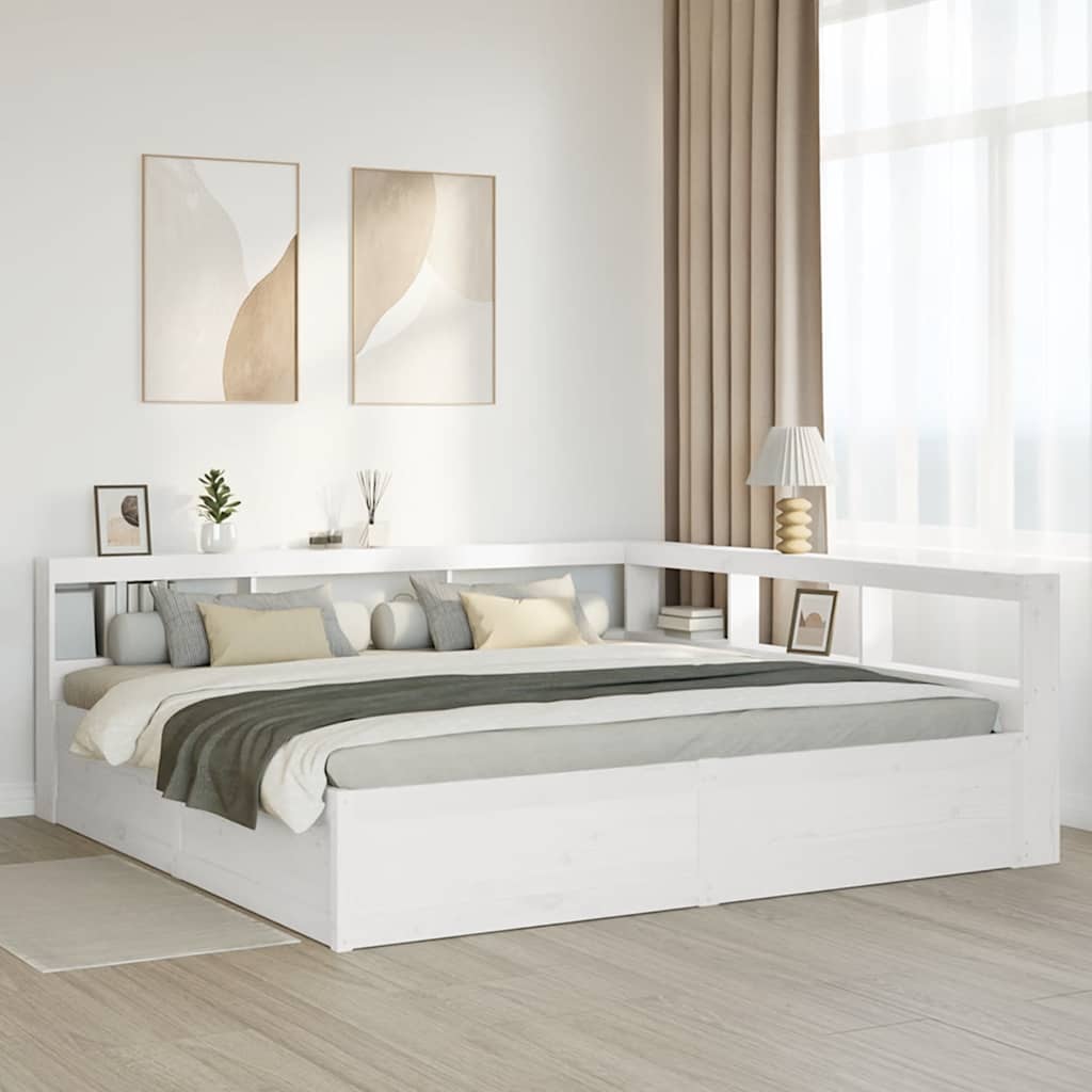 Lit bibliothèque sans matelas blanc 200x200 cm bois pin massif - XIOS