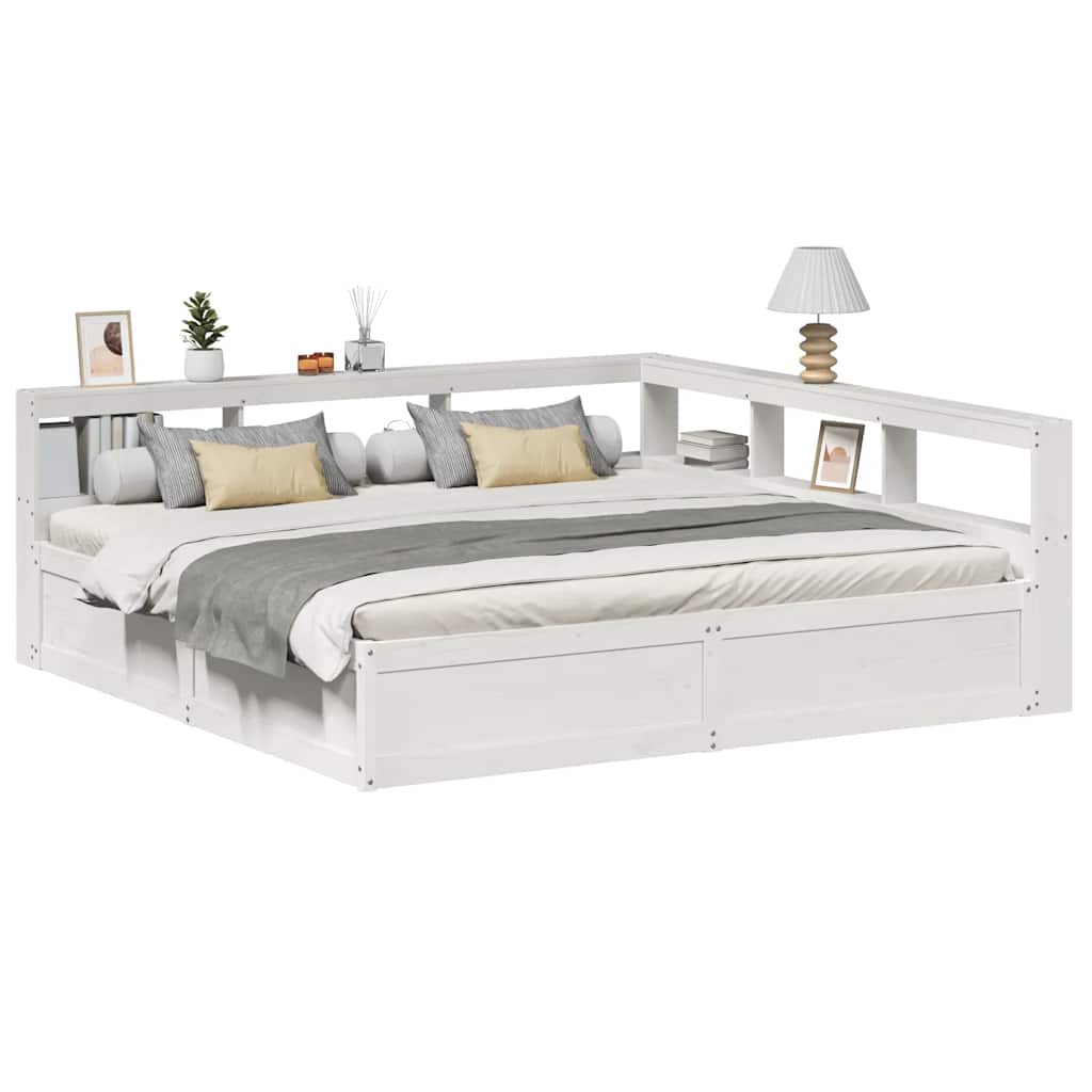 Lit bibliothèque sans matelas blanc 200x200 cm bois pin massif - XIOS