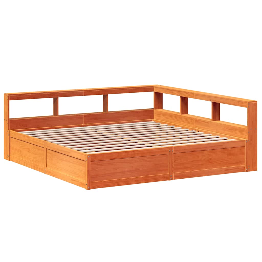 Lit bibliothèque sans matelas cire marron 180x200 cm pin massif - XIOS