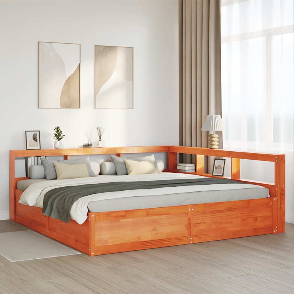 Lit bibliothèque sans matelas cire marron 180x200 cm pin massif - XIOS