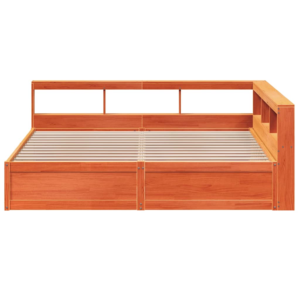 Lit bibliothèque sans matelas cire marron 180x200 cm pin massif - XIOS